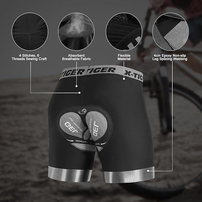 X-TIGER Cycling Underwear Mens Bike Shorts 5D Padded Mountain Biking Riding Shorts with Anti-Slip Leg,Bicycle Liner Shorts