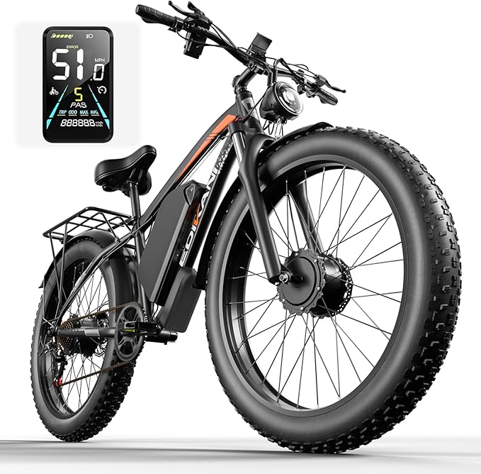 E Bikes for Adults Electric,51 MPH/48 MPH Fast Ebike Peak 5000W/3000W 32AH 52V 130 Miles Max, Dual Motor Electric Bike Fat Tire E Bike for Men, 26" Electric Bicycle for Snow Off-Road, Hydraulic Brakes