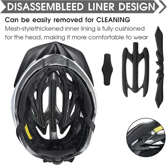 Bike Helmet for Adult Men and Women, Suggested Fit 21.6 to 24inch, Removable Liners, Lightweight Road Mountain Cycling Safety Sports Helmets with Detachable Visor