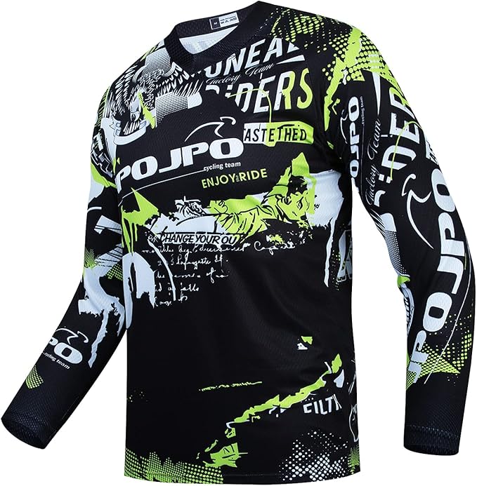 JPOJPO Men's Mountain Bike Jersey Long Sleeve MTB Off-Road Racing Downhill Motocross Shirts Quick Dry&Moisture-Wicking Tops