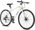 VEVOR Hybrid Bike, Lightweight Aluminum Frame Bike, 700c Wheel Men Women Hybrid Bicycle, Step-Over/Step-Through Adult Urban City Commuter Bikes, with 7/24 Speed, Alloy Adjustable Stem and Seat