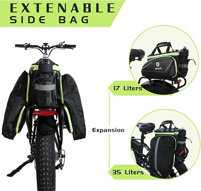 Bike Bag for Bicycle Rear Rack: 17L (Expandable to 35L) Large Capacity Hard Shell Electric Bike Trunk Saddle Bag Waterproof Leather Carbon Fiber Style - Panniers Bike Bags for Ebike and Bicycle