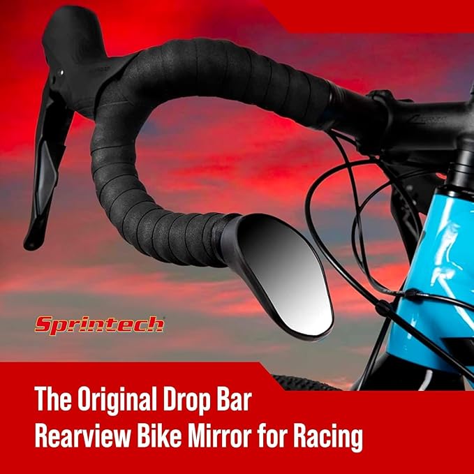 Sprintech Swiss-Made Convex Chrome-Plated Bike Mirror for Drop Bars – Hand-Finished, Adjustable, Reflective Surface, Durable ABS Housing, Universal Fit for Enhanced Rear Visibility (Red, Pair)