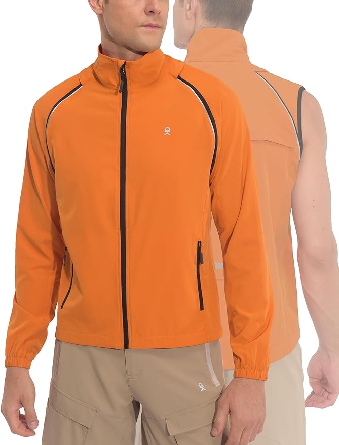Little Donkey Andy Men's Quick-dry Running Jacket, Convertible UPF 50+ Cycling Jacket Windbreaker with Removable Sleeves