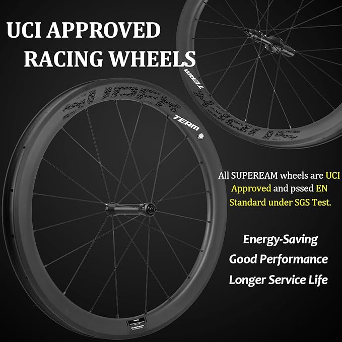 Superteam Carbon Wheelset 700c Rim V Brake 50mm Depth 25mm Width Road Bike Wheels Matte Finish, Tubeless Ready Support for 8-12 Speed Clincher & Tubeless