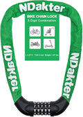 NDakter Bike Lock, 5 Digit Combination Heavy Duty Anti Theft Bicycle Chain Lock, 2.62/3.2/4.27/5/6Ft Long, High Security Resettable, Suitable for Bike, Scooter, Door, Gate, Fence-4/6mm Thick