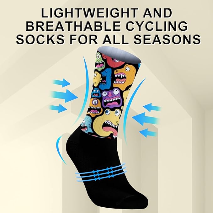 Cycling Socks Athletic Crew Socks Breathable Cushioned Compression Running Hiking Socks For Mens Womens