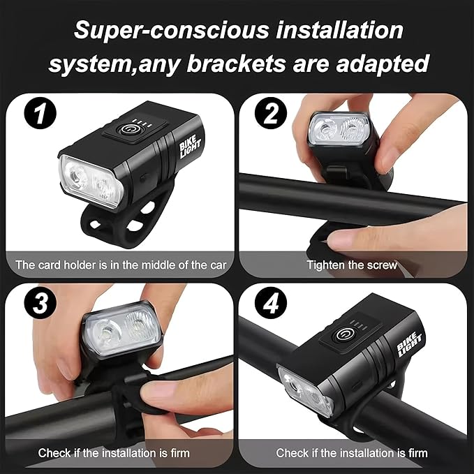 Super Bright USB Rechargeable Bike Lights Set,Waterproof Powerful Bicycle Front Headlight and Back Taillight for Night Riding, Easy to Install for Men Women Kids Road Mountain Cycling
