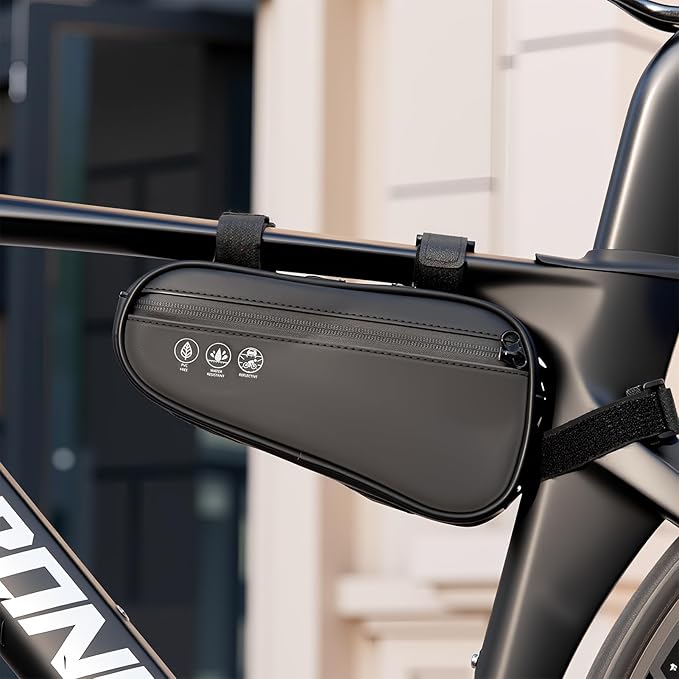 Bike Frame Triangle Bag, 1.2L Water-Resistant Top Tube Bag with Dual Side Pockets, Reflective Cycling Storage Pouch, Multi-Angle Mount for Road, MTB, and Ebike Accessories