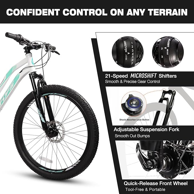 Convend 24/26/27.5" Mountain Bike for Adults, 21-Speed Twist Shifters, Lockout Suspension Fork, Dual Disc Brakes, High-Carbon Steel Frame, All-Terrain Tires, 85% Pre-Assembled