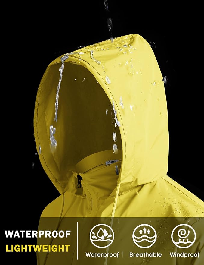 COOFANDY Men's Light Rain Jacket with Hood Packable Waterproof Raincoat Golf Rain Gear Travel Hiking Windbreaker