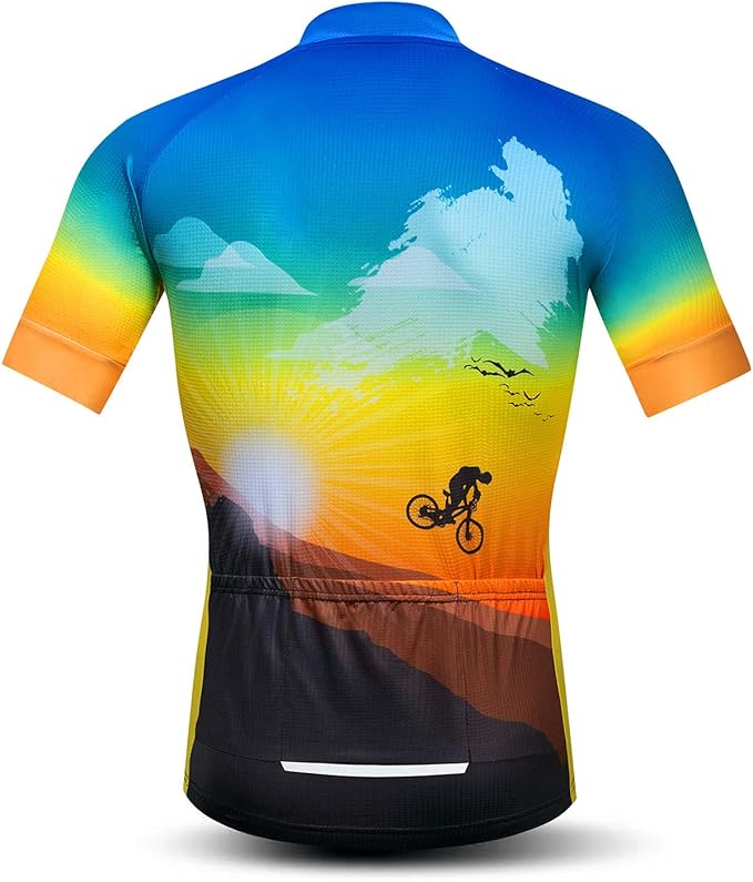 Men Cycling Jersey Skull Bike Short Sleeve Tops Quick-Dry Reflective 3-Pockets S-3XL