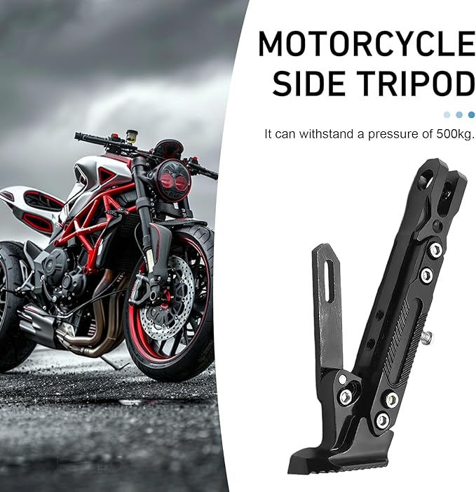 Universal Motorcycle Kickstand, 6 Level Heavy Duty Adjustable CNC Aluminum Alloy Side Stand Foot, Replacement Support Stand for Motorbike, Scooter, Dirt Pit Bike (Black)