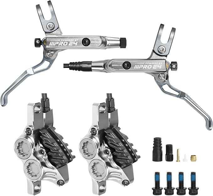 BUCKLOS IIIPRO MTB 4 Pistons Hydraulic Disc Brake Set Front 800mm and Rear 1550mm with Ceramic Brake Pad for Mountain Bike(Pre-Bled)