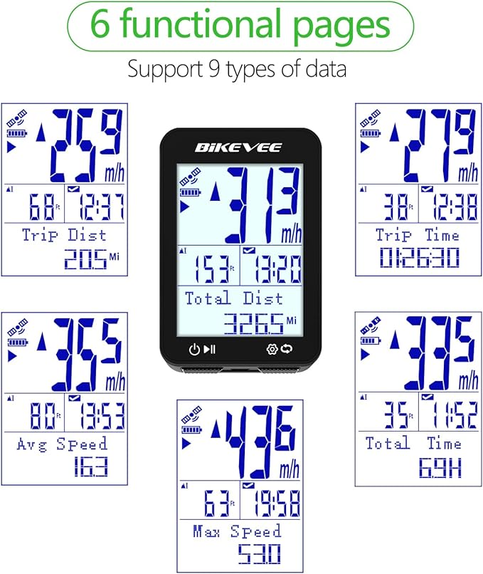 GPS Speedometer & Odometer - Wireless Bike Computer, Auto Start/Stop, Auto Backlight, IPX7 Waterproof, 2.4" LCD, Cycling Tracker in MPH & KM/H