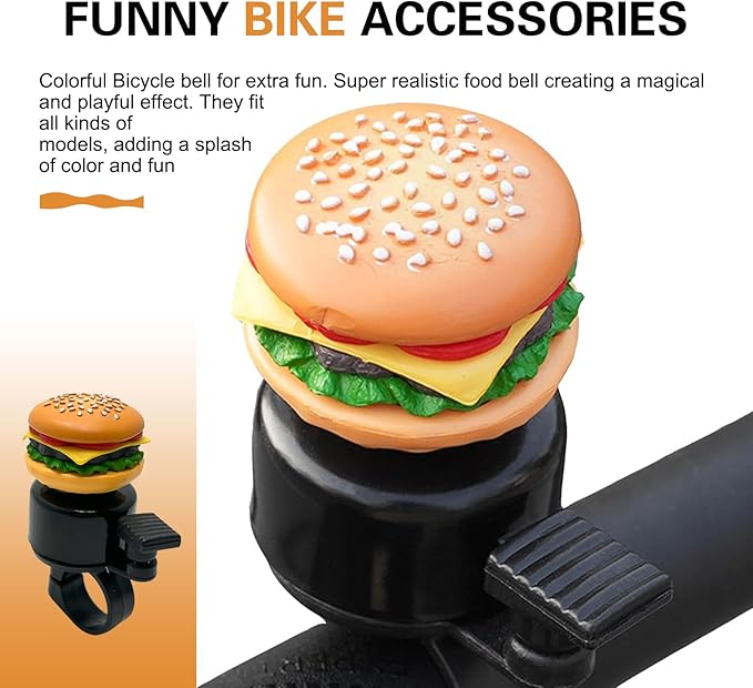 Bike Hamburger Bell, Aluminum Alloy Bicycle Bell with Plastic Base, Loud Crisp Clear Sound Bicycle Bells, Universal for Road Mountain Scooter Tricycles Bike