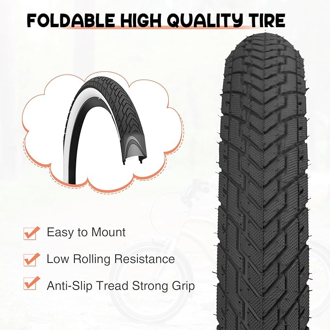 ZUKKA 20 x 2.35 Bike Tire 1/2 Pack 20 inch x 2.35 BMX Bike Tire Folding Replacement Tire for MTB Mountain Bike, BMX Bicycle Commuter Bike