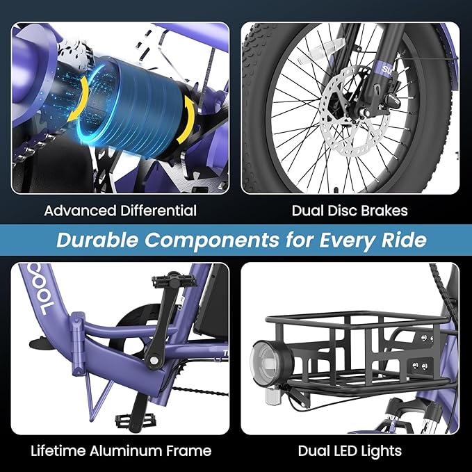 MOONCOOL Electric Trike for Adults, 500W/750W 48V Electric Tricycle for Adults Peak Power 1500W, 20"x3.0" Fat Tire 3 Wheel Electric Bike, Folding Aluminum Adult Tricycle with Removable Battery