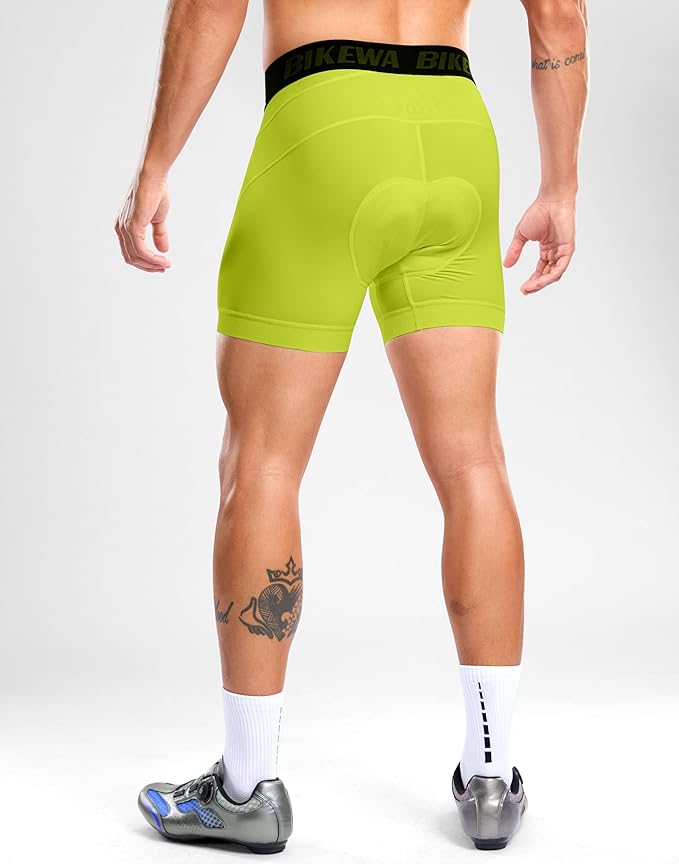 Bikewa Men's Cycling Underwear with Anti-Slip Leg Grips 4D Padded Bike Shorts MTB Liner for Bicycle Biking Riding