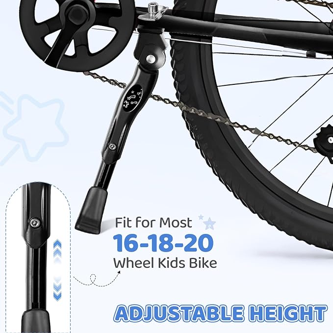 Adjustable Kickstand for Kids Bike, Bike Kickstand Center Mount for 16 18 20 Inch Kids Bikes, Aluminum Alloy Durable Bicycle Kickstand Bike Accessories for Kids, Black