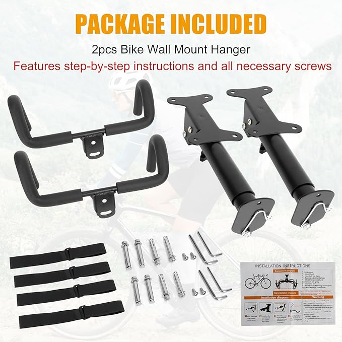 PSLER 2pcs Bike Wall Mount Hanger - Wall Mount Handbar, Adjustable & Extendable Horizontal Bike Rack Holder for Mountain/Road/Hybrid Bikes, Space Saving Garage Storage Hook, Easy Install
