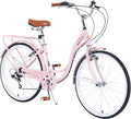 Commuter Bicycle, 26 Inch Ladies Bicycle for Adult, 7-Speed/High-Carbon Steel/Front & Rear Fenders, Ergonomic Upright Design Multiple Colors