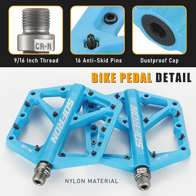 Nylon Bike Pedals, Lightweight Mountain Bicycle Pedals for BMX/Road Bikes, Lightweight, Non-Slip, Perfect for Mountain & Road Biking