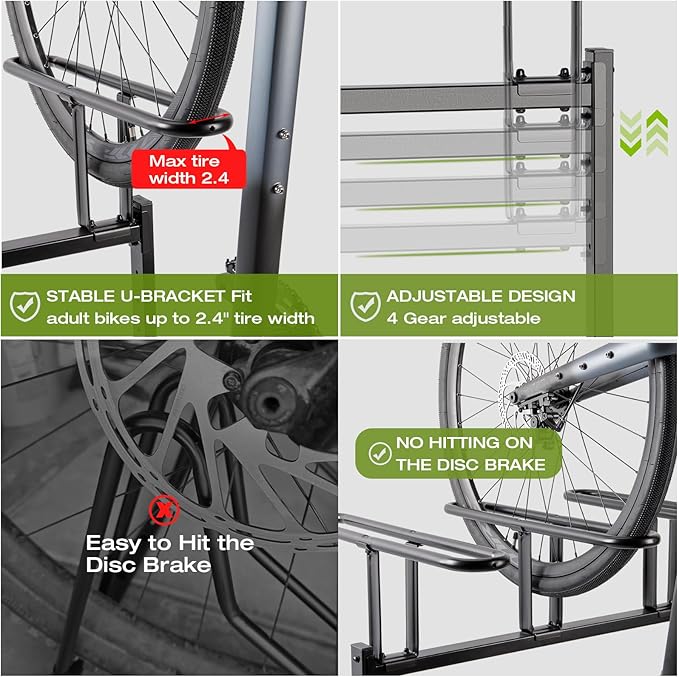 CXWXC 3/5 Bikes Stand Rack - Bike Storage Parking Racks Indoor/Outdoor - Bicycle Stand Garage for Parking Mountain Road Hybrid Bike, Fits Wheels up to 2.4" (3 Adult + 2 Kids Bikes)