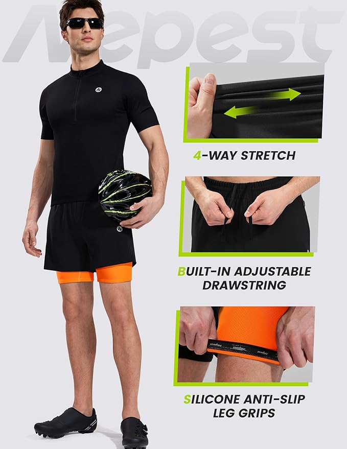 Nepest Men’s 4D Padded Mountain Bike Shorts MTB Cycling Biking Bicycle Riding Shorts with Zipper Pockets