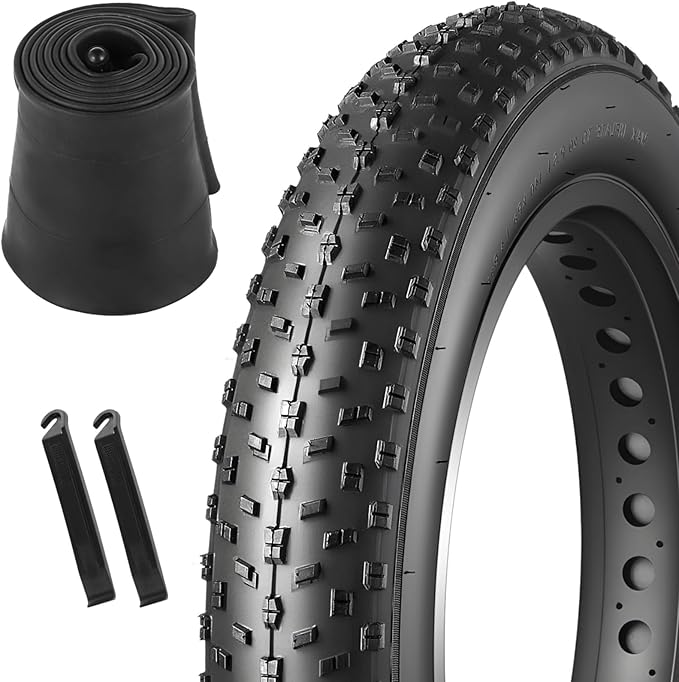 20x4.0 Folding Fat Tire with Inner Tube, Puncture Resistant 20x4 Ebike Tire for Commuter Bikes, All Terrain 20 x 4.0 Fat Bike Tire Replacement with AV Valve