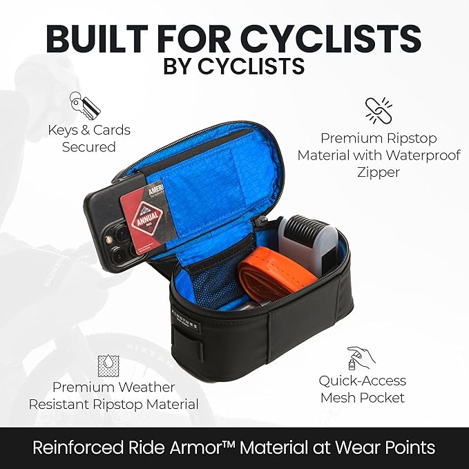 ALMSTHRE Signature XL Bike Saddle Bag - Midnight Black | 1.0L Bike Seat Bag (6.5" x 3" x 3") | Water-Resistant Ripstop, Waterproof Zipper, Internal Phone Sleeve | Under Seat Storage