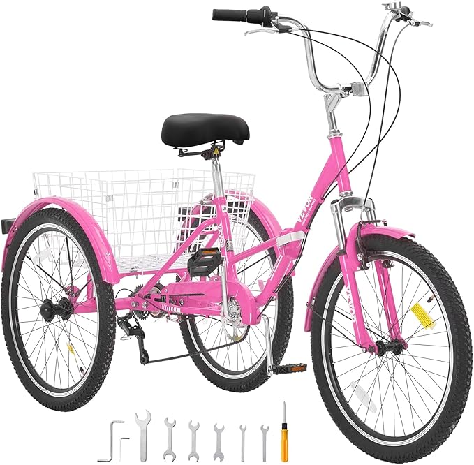 VEVOR Folding Adult Tricycle,Adult Folding Trikes, 3 Wheel Cruiser Bike with Large Basket & Adjustable Seat, Shopping Picnic Foldable Tricycles for Women, Men, Seniors