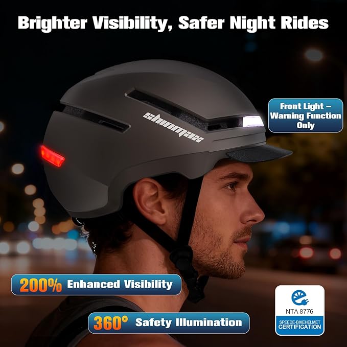 Shinmax Bike Helmet with Turn Signals, NTA Certified up to 45km/h, Bicycle Helmet for Men Women with USB Rechargeable Rear Light, Viser, Cycling Helmet for E-Bike & S-Pedelec,Scooter, Commuter, Adults