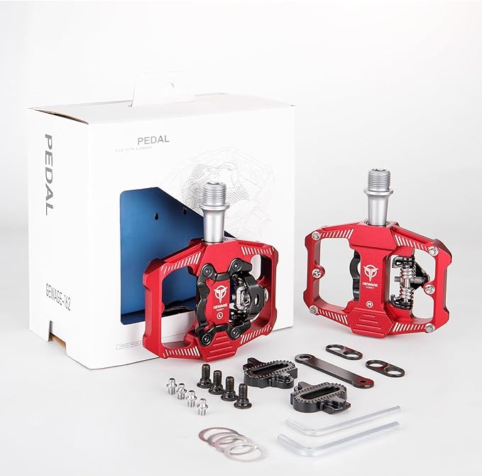 Mountain Bike Pedals - Dual Function Flat and Clipless Pedal - 3 Sealed Bearing Platform Pedals Compatible with SPD, Bicycle Pedals for BMX Spin Exercise Peloton Trekking Bike