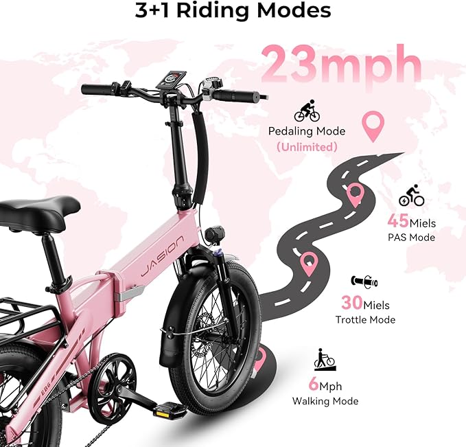 Jasion Electric Bike for Adults, 1000W Peak Motor Foldable Ebike, Aluminum 20'' Fat Tire Electric Bicycle Built-in 48V Removable Battery, EBS Commuter E Bikes up to 23 MPH & 45 Miles Max Range