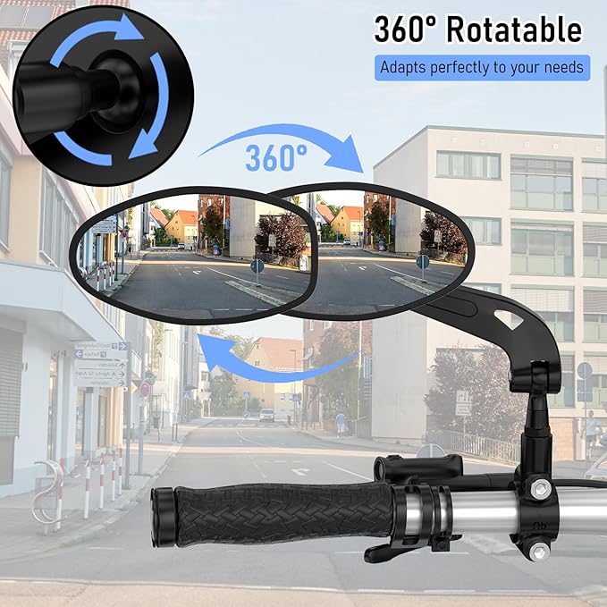 Handlebar Bike Mirror, 360° Adjustable Scratch Resistant Glass Lens, Safety Bicycle Rear View Mirrors for Ebike, Bicycle Universal Fit Accessories