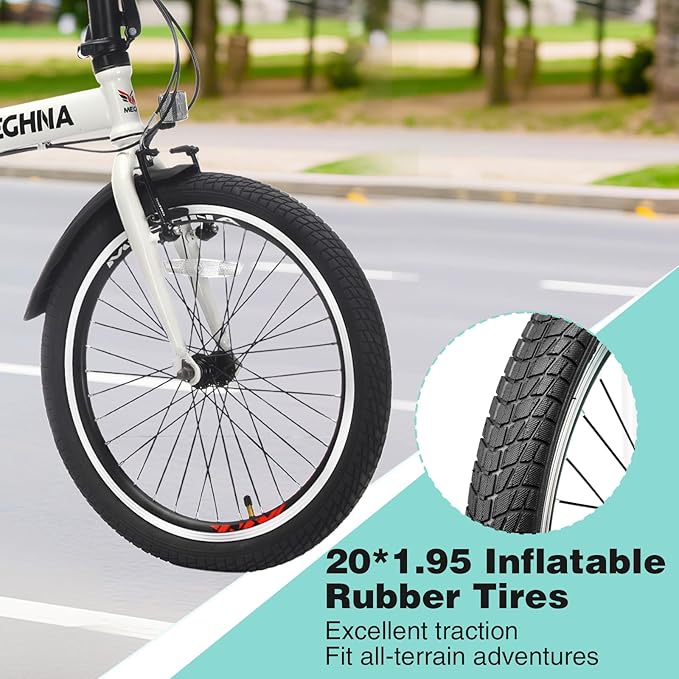 20 Inch Folding Bike for Adults, 6-Speed City Commuter Bike with Steel Frame,Quick-Release Fold, Front Basket, Phone Holder & V-Brakes