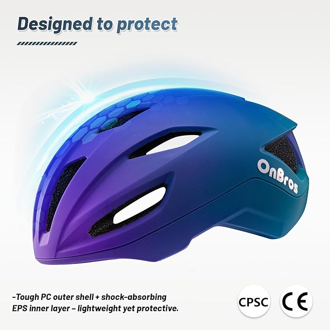 Adult Cycling Bike Helmet, OnBros Lightweight Unisex Bicycling Helmets for Men and Women, Adjustable Fit CPSC Certified Bicycle Helmet