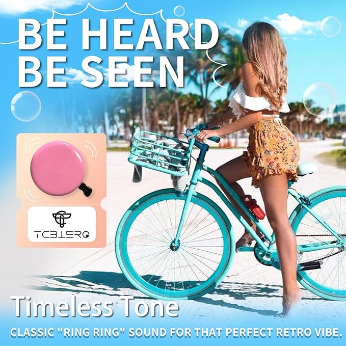 TCBIERO 95dB Bike Bell for Cruisers | 4 Colors (Black/White/Water Green/Pink) | Rust-Proof All-Ages Design | Loud Ring Ring Sound Alarm