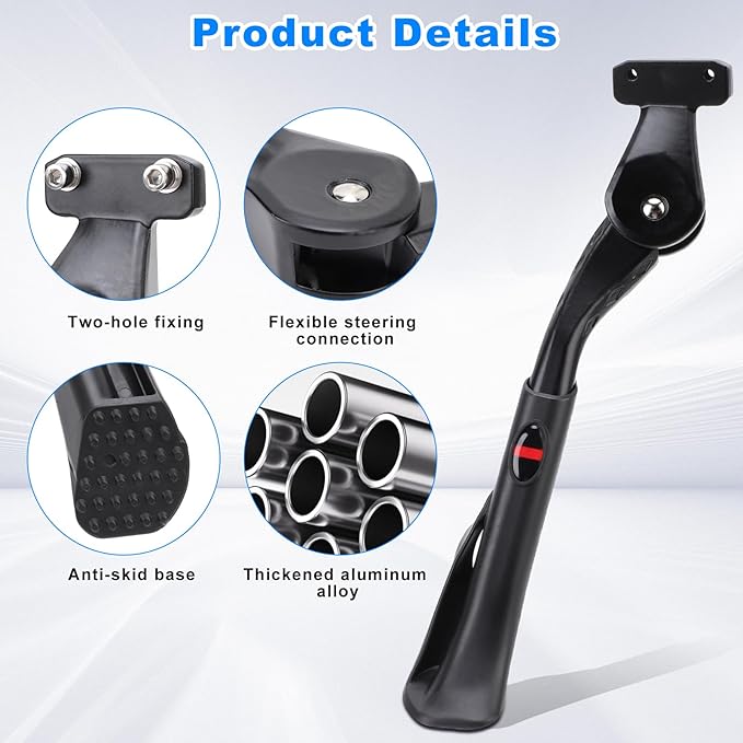 Gugxiom Adjustable Bike Kickstand, Aluminum Alloy Adjustable Height Anti Slip Universal Parking Side Kick Stand Replacement for Electric Bicycles Mountain Bikes