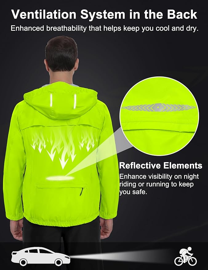 Little Donkey Andy Men's Waterproof Windbreaker Lightweight Packble Cycling Jacket for Biking, Running