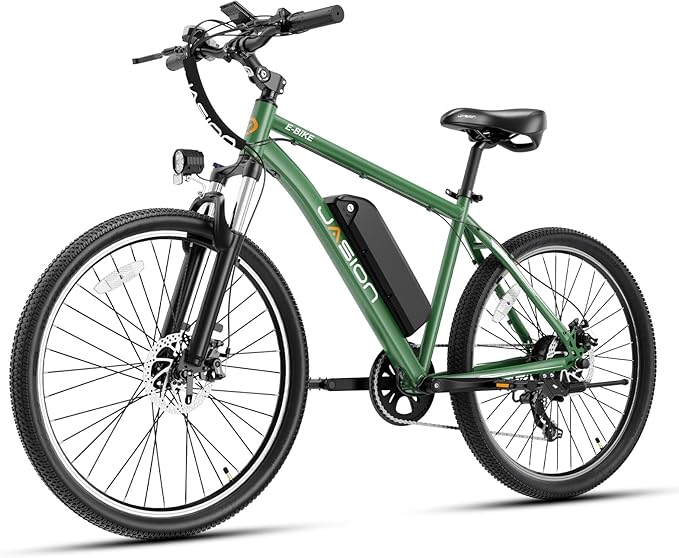 Jasion EB5 Electric Bike for Adults with Peak 1000W Brushless Motor, 40Miles 20MPH Commuting Electric Mountain Bike with 360Wh Removable Battery, 7-Speed, 26" Tires and Front Fork Suspension