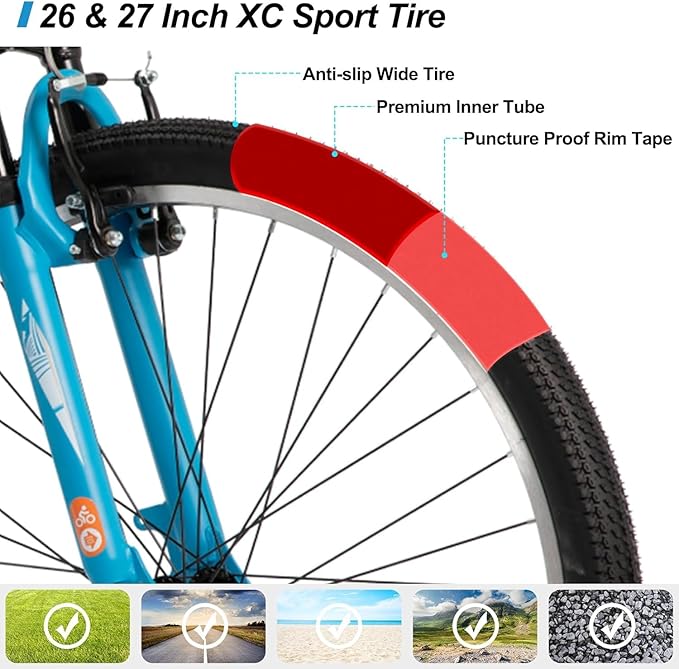 HILAND Adult 26 Inch Mountain Bike, Mens Womens Bicycle, High-Carbon Steel Frame Mountain Bicycle, Sport MTB for Adults, Multi-Color