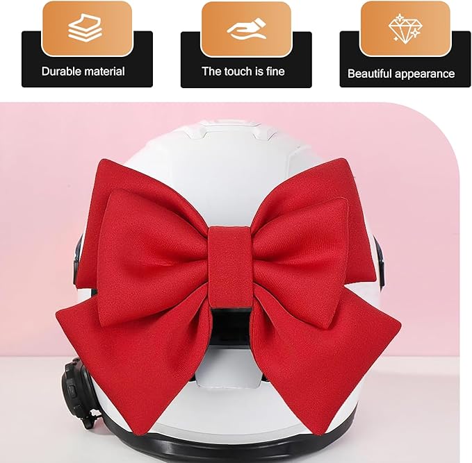Large Bow Helmet Decoration, Cute Bow Helmet Accessory with Suction Cup, Removable Decorative Bow for Motorbike Helmets, Universal for Ski Bike Motorcycle Helmets (Red)