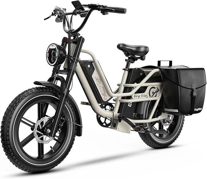 Dual Battery Electric Bike for Adults, Cargo Ebike with 48V 60AH Removable Battery Up to 160 Miles, 1450W Peak Motor 34MPH Electric Bicycle, 20" x 4" Fat Tire 7 Speed Hydraulic Disc Brakes E Bike