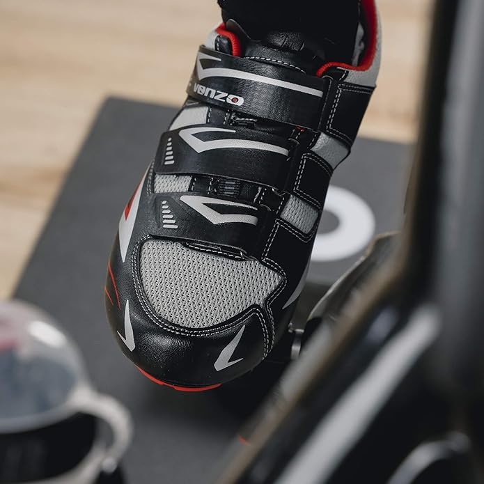 Venzo Bicycle Men's Road Cycling Riding Shoes - 3 Straps - Compatible with Look Delta & for Shimano SPD-SL - Perfect for Road Racing Bikes - Black - 14.5 US Men