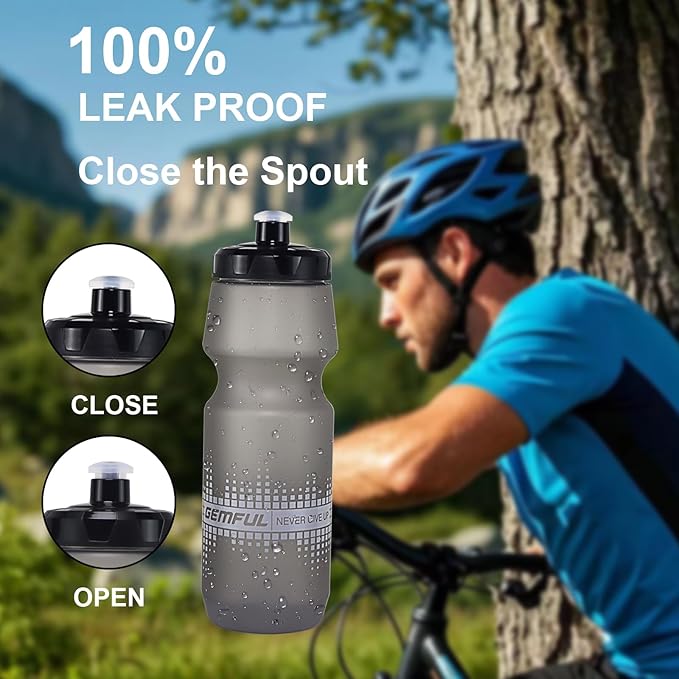 GEMFUL Biking Water Bottles BPA Free 24oz Cycling Bottle Squeeze Leak-Proof for Road Bike Bicycle Commuting Gym MTB (Black White)