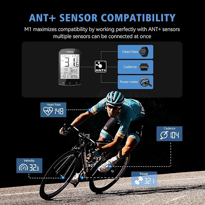 CYCPLUS GPS Wireless Bike Computer, Cycling Computer GPS with Bluetooth/ANT+, Bike Speedometer with 2.9" LCD Screen, Auto Backlight IPX6 Waterproof (New Upgraded)