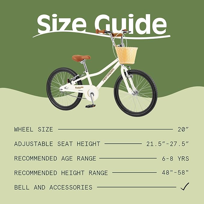 Retrospec Koda Plus Kids Bike for Boys & Girls Ages 6-8 Years - 20" Children's Bicycle, Adjustable Seat & Handlebars