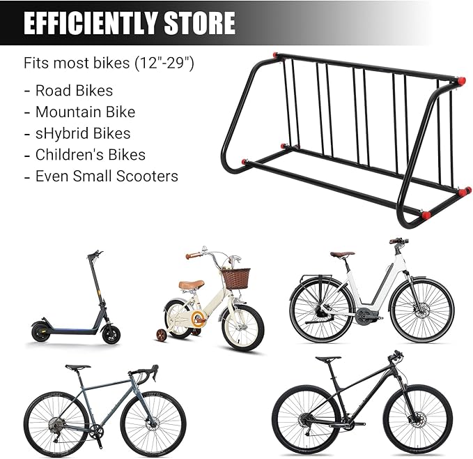 Commercial Grid Bike Rack - Heavy Duty Metal Floor Bike Stand, Outdoor Bicycle Rack for Garage, School, Outdoor Parking, Bike Shop, 5-Bicycle Capacity (Single & Double Sided)